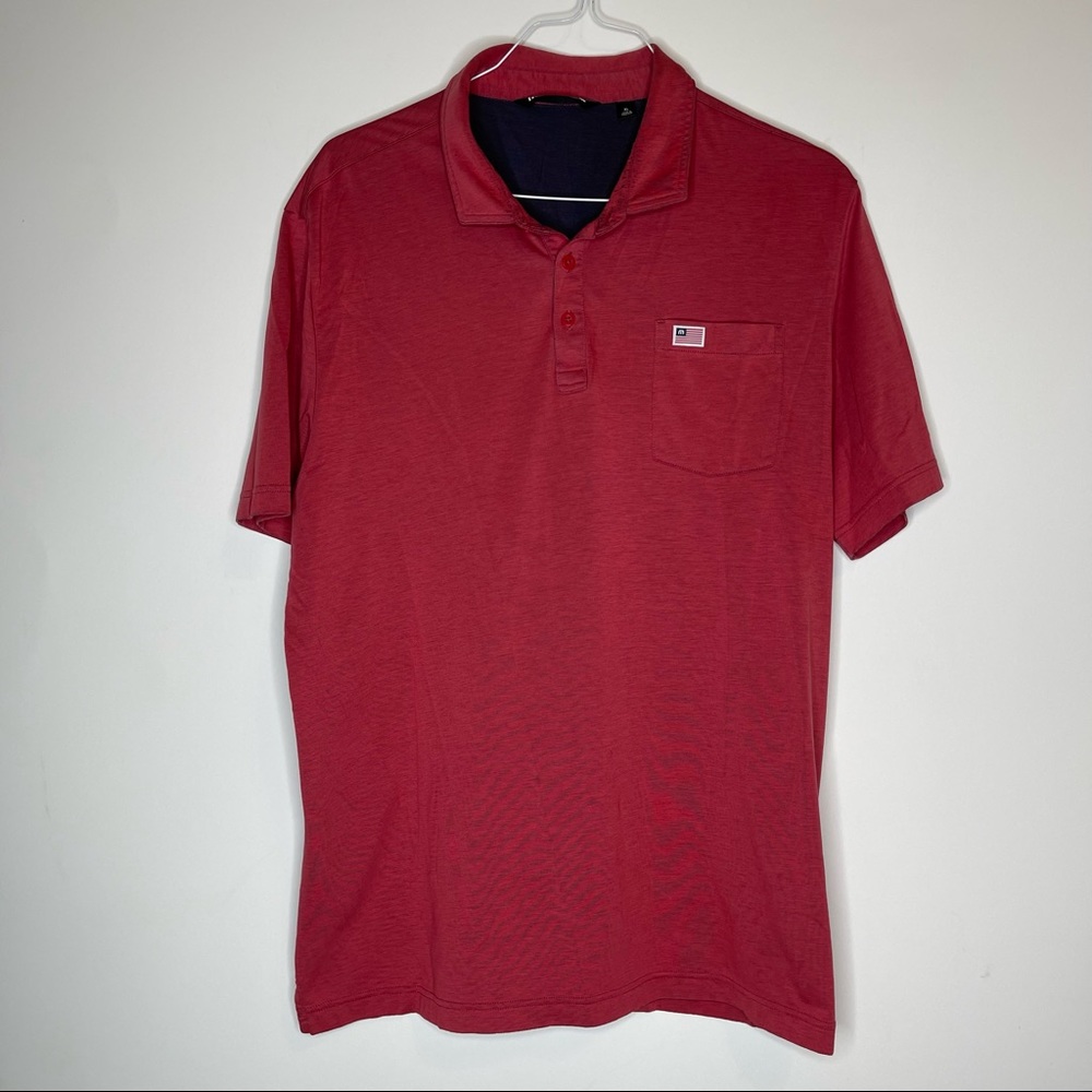 Travis Mathew XL Crimson Short Sleeve Polo with American Flag TM Logo